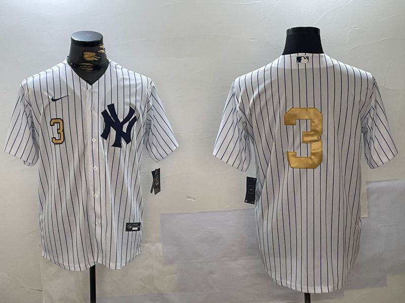 Men New York Yankees #3 Ruth White Stripe Fashion Nike 2024 MLB Jersey style 10